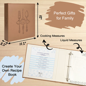 COFICE Recipe Binder – 8.5x11 3 Ring Blank Family Recipe Book Binder Kit to Write in Your Own Recipes with PU Faux Leather Cover and Plastic Sleeves (Brown)