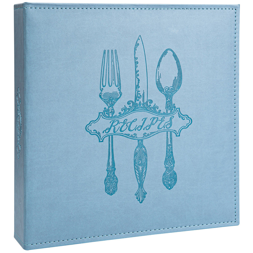 COFICE Recipe Binder – 8.5x11 3 Ring Blank Family Recipe Book Binder Kit to Write in Your Own Recipes with PU Faux Leather Cover and Plastic Sleeves (Light Blue)