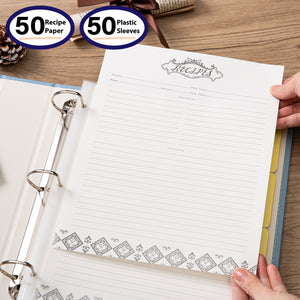 COFICE Recipe Binder – 8.5x11 3 Ring Blank Family Recipe Book Binder Kit to Write in Your Own Recipes with PU Faux Leather Cover and Plastic Sleeves (Light Blue)
