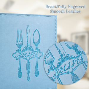 COFICE Recipe Binder – 8.5x11 3 Ring Blank Family Recipe Book Binder Kit to Write in Your Own Recipes with PU Faux Leather Cover and Plastic Sleeves (Light Blue)