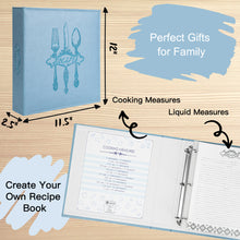 Load image into Gallery viewer, COFICE Recipe Binder – 8.5x11 3 Ring Blank Family Recipe Book Binder Kit to Write in Your Own Recipes with PU Faux Leather Cover and Plastic Sleeves (Light Blue)
