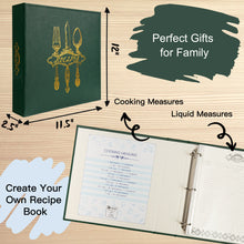 Load image into Gallery viewer, COFICE Recipe Binder – 8.5x11 3 Ring Blank Family Recipe Book Binder Kit to Write in Your Own Recipes with PU Faux Leather Cover and Plastic Sleeves (Green)
