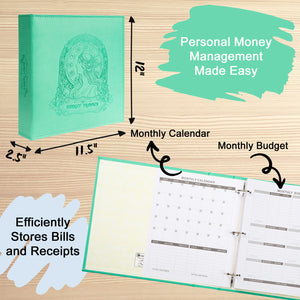 COFICE Budget Planner Binder and Monthly Bill Organizer (11.5" x 12" x 2.5") - Budget Book with Pocket Dividers for Bills and Invoices - Personal Expense Tracker for Financial Management (Green)