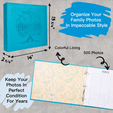Load image into Gallery viewer, COFICE Photo Album 4x6 - Large Picture Album Book with 3 Ring Binder, Index, and Divider Sheets - Big Photobook with Acid-Free Pocket Sheets Holds up to 500 Photos - Elegant PU Faux Leather Embossed Cover (Blue)
