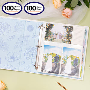 COFICE – Wedding Photo Album 11.5”x12”x2.5” – White & Gold Leather Memory Book for 600 4x6 Photos – 100 Page Memo Binder – Dividers, Stickers & Cards Included – Custom Keepsake Gift – Remember Forever (White)
