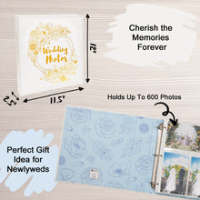 Load image into Gallery viewer, COFICE – Wedding Photo Album 11.5”x12”x2.5” – White &amp; Gold Leather Memory Book for 600 4x6 Photos – 100 Page Memo Binder – Dividers, Stickers &amp; Cards Included – Custom Keepsake Gift – Remember Forever (White)
