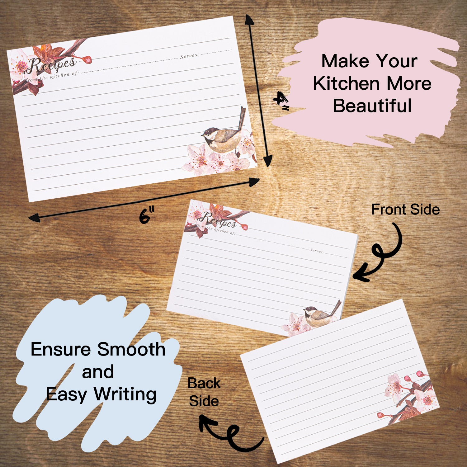 COFICE Recipe Cards 4x6 Inch, Cut Thicken Card Stock Double Sided Reci