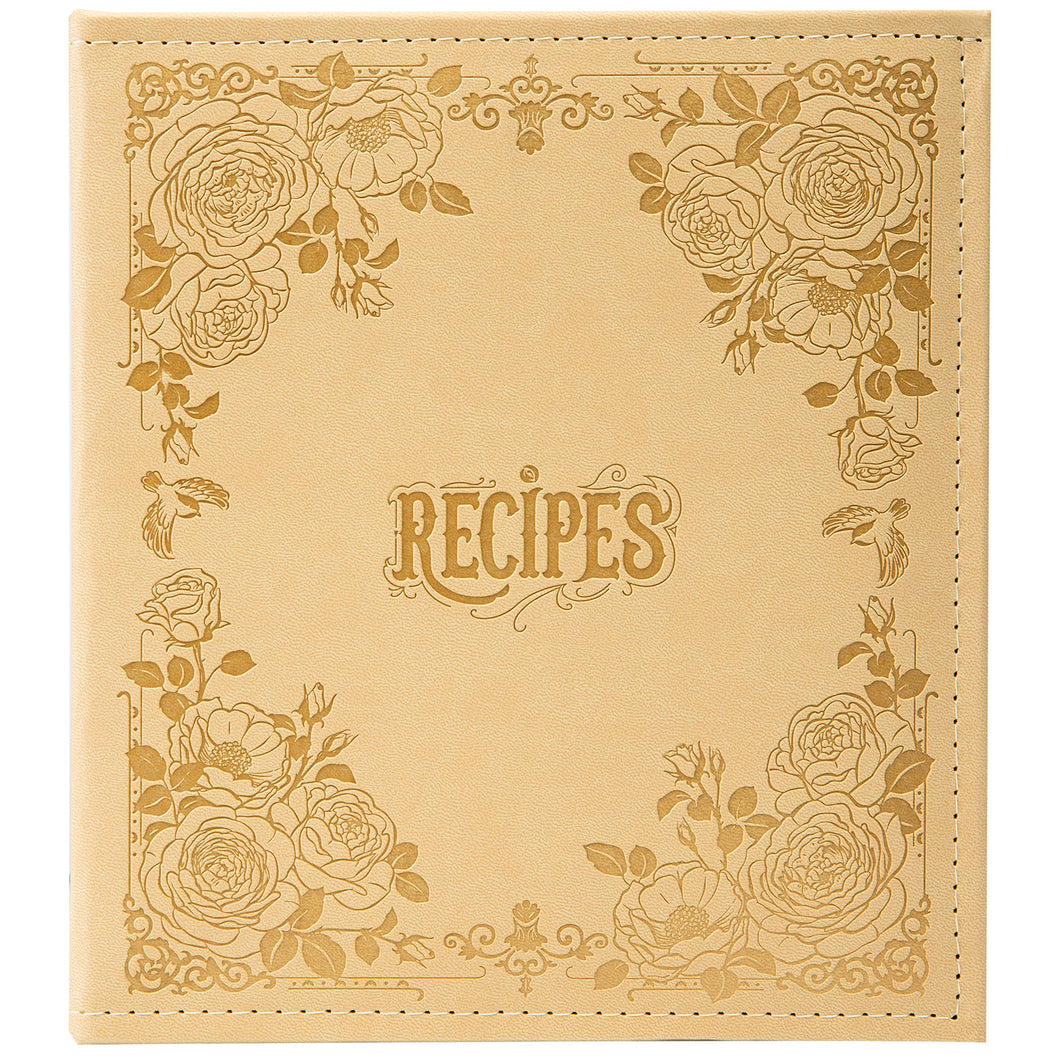 COFICE Recipe Book To Write In Your Own Recipes, 8.5x9.5 Recipe Ring Binder with PU faux leather cover, 4x6 Cards and Tabbed Dividers, Biege