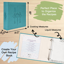 Load image into Gallery viewer, COFICE Recipe Binder – 8.5x11 3 Ring Blank Family Recipe Book Binder Kit to Write in Your Own Recipes with PU Faux Leather Cover and Plastic Sleeves (Blue)

