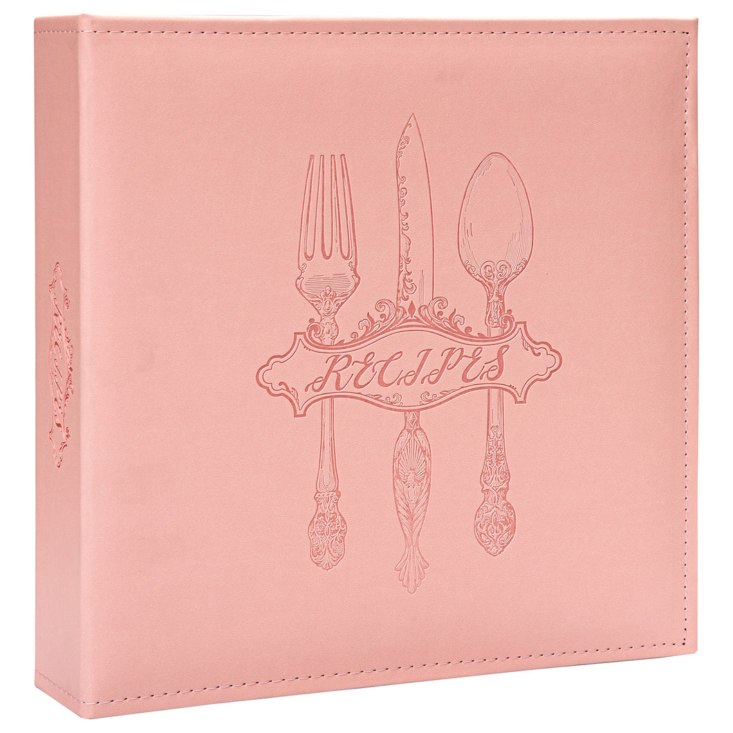 COFICE Recipe Binder – 8.5x11 3 Ring Blank Family Recipe Book Binder Kit to Write in Your Own Recipes with PU Faux Leather Cover and Plastic Sleeves (Pink)