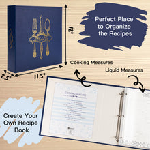 Load image into Gallery viewer, COFICE Recipe Binder – 8.5x11 3 Ring Blank Family Recipe Book Binder Kit to Write in Your Own Recipes with PU Faux Leather Cover and Plastic Sleeves (Navy Blue)
